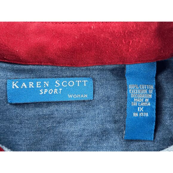 Karen Scott Happy Holidays 100% Cotton Denim Christmas Button Down Size 1X - Picture 8 of 9